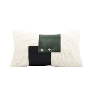 柏洛斯轻奢样板房抱枕 北欧ins绿黑皮革仿毛沙发客厅靠枕腰靠垫子