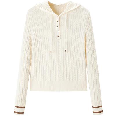 太平鸟女针织衫时尚百搭宽松休闲连帽套头衫A1EEE1426