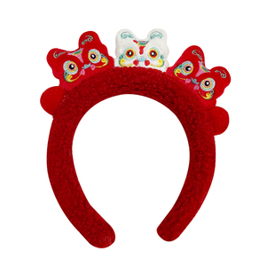 新年款儿童红色发箍秋冬女童洗脸头箍羊羔毛宝宝防滑压发小马头饰