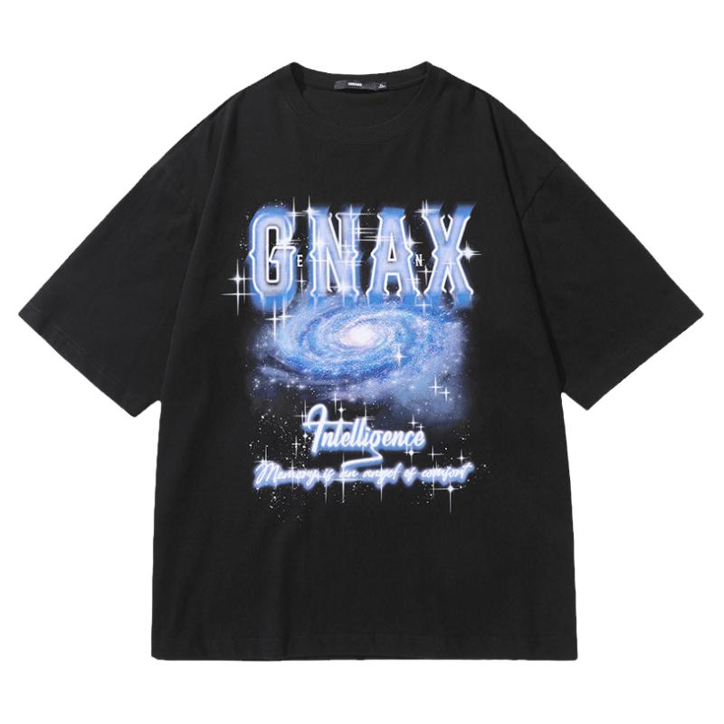 GENANX闪电潮牌夏新款满天星字母印花宽松落肩袖纯棉T恤左航同款