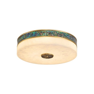 新中式圆形全铜云石吸顶灯