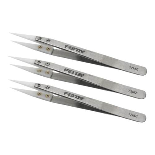 FEITA 陶瓷镊子72MZ白色防静电耐热圆尖头捏子精密摄夹子维修工具