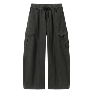 马切达冬季男士美式百搭工装裤直筒加绒抽绳休闲长裤复古日系男裤