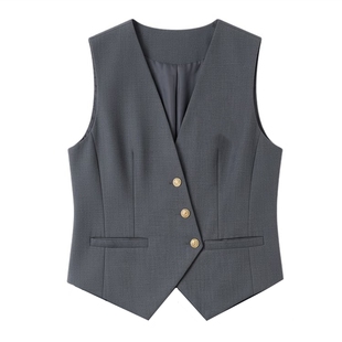 灰色西装马甲女2024新款秋冬职业工装美容院工作服女士马夹套装