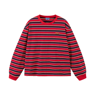 江南先生NewJNXS美式复古定制条纹logo长袖T恤秋季男女宽松外套潮