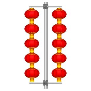 灯杆灯笼户外防水大红绸缎灯笼电杆灯笼小区街道亮化连串灯笼支架