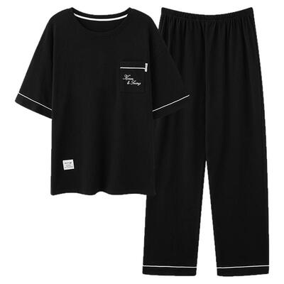 男士夏季睡衣青少年短袖长裤套装
