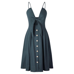 Suspender button backless bow dress吊带纽扣露背蝴蝶结连衣裙