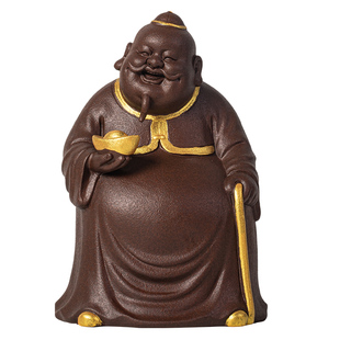 地主老财创意招财摆件紫砂工艺办公室玄关酒柜桌面装饰品开业礼物