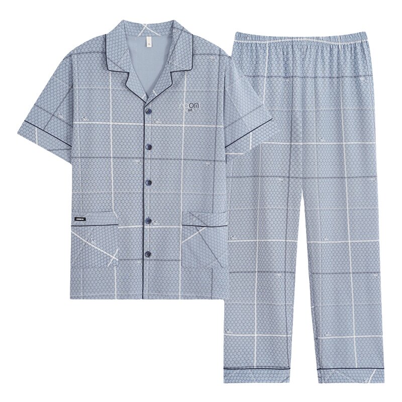 浪莎男士纯棉夏天简约开衫家居服