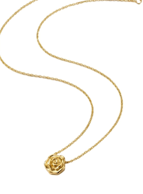 [新品]RSNY誓爱玫瑰项链小立体玫瑰吊坠暖金色纤细锁骨链百搭浪漫