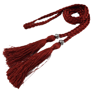 汉服编织流苏酒红色连衣裙腰带头绳女皮带蝴蝶结打结装饰腰链腰绳