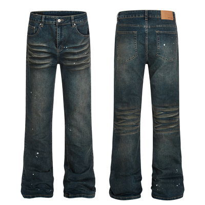 美式水洗猫须脏染泼墨牛仔裤