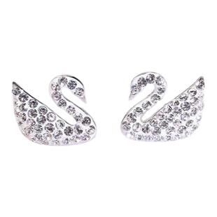S925银针镶钻白天鹅耳钉韩版时尚防过敏气质网红夜市火爆耳饰包邮