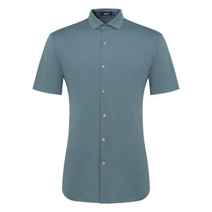 BONI/堡尼新品商务短袖衬衫时尚修身男衬衣休闲格纹上衣GN340B71B