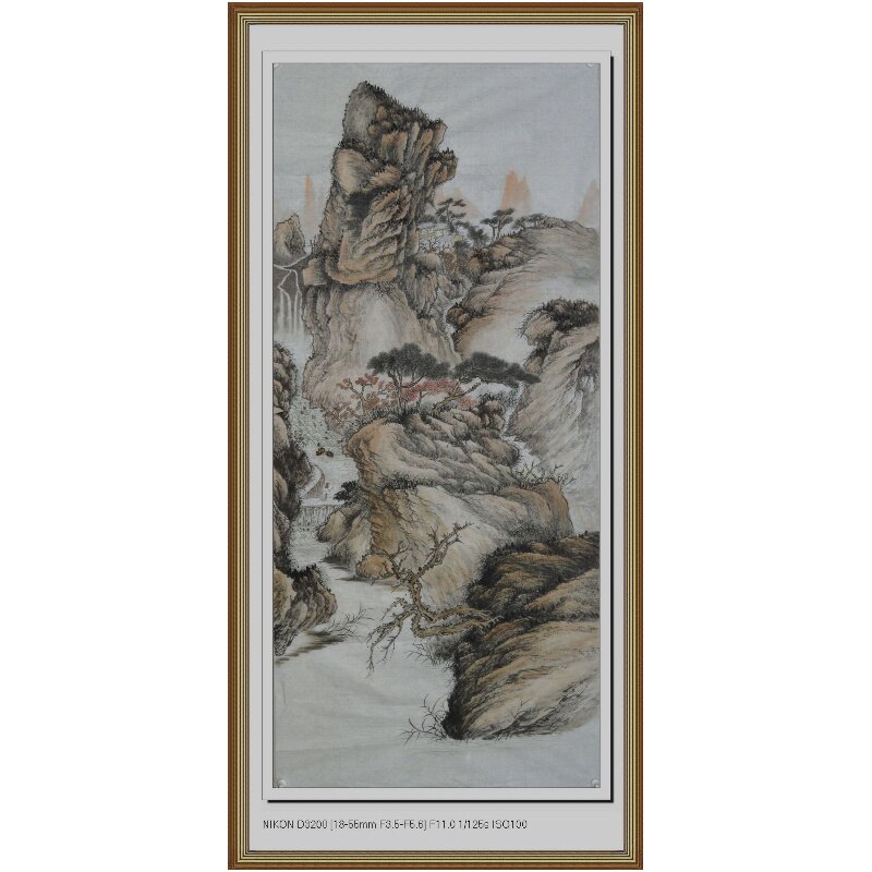 热卖一枫斋纯手绘精品国画仿古山水画四尺中堂仿石涛细雨虬松图