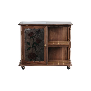 物应约瑟芬茶水柜黑胡桃木实木可移动茶台边几茶桌边柜烧水壶一体