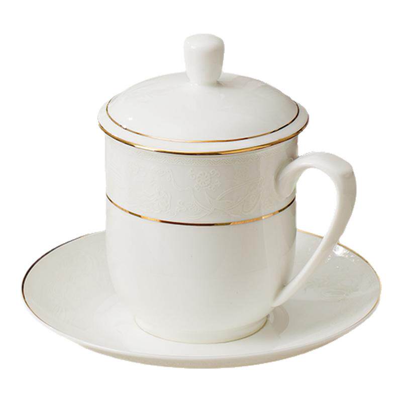 华光国瓷 景瓷景德镇骨瓷茶杯盖杯泡茶杯新中式喝水杯子会客杯碟
