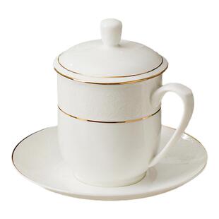 华光国瓷 景瓷景德镇骨瓷茶杯盖杯泡茶杯新中式喝水杯子会客杯碟