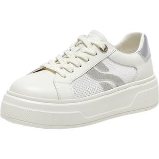 百思图2025夏季新款商场同款简约户外小白鞋厚底女休闲鞋USN01BM5