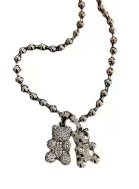 撞色小熊粗链条立体复古可爱