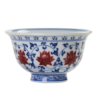 景德镇官方陶瓷青花釉里红缠枝莲压手杯主人杯高档中式泡茶个人用