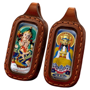 纯手绘唐卡佛吊坠双面擦擦皮壳扎基拉姆五爷绿度母藏式生肖护身符