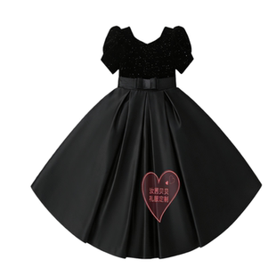 4-18岁女童高端黑色钢琴礼服法式长裙钢琴艺考乐团酒红色服演出服