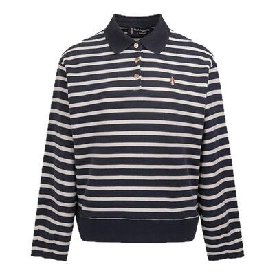 暇步士撞色全棉翻领卫衣女