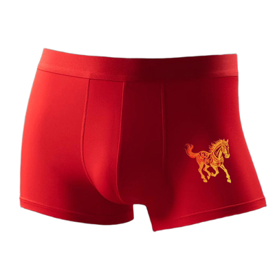 马年男士内裤纯棉本命年短裤男款红色青少年平角裤结婚四角裤宽松