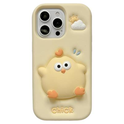 趣味解压捏捏乐卡通小黄鸡适用苹果15手机壳iphone16ProMax新款15promax女款13硅胶16pro奶油黄14全包保护套