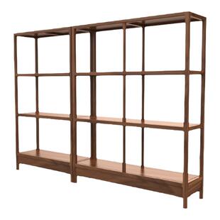 时间连续三层器物架黑胡桃实木博古架禅意新中式落地展示架书架