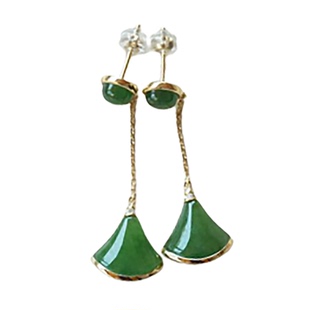 S925纯银镶嵌玉髓碧绿小扇子气质小清新耳坠女款精致百搭款耳钉