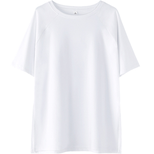 白色两边侧开叉上衣女宽松中长款不规则下摆设计感短袖t恤女大码