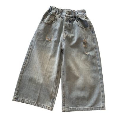 中童破洞直筒宽松韩版牛仔裤