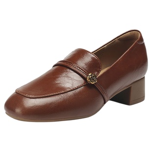 星期六法式复古软底乐福鞋女款2025新款高级感真皮山茶花小皮鞋子