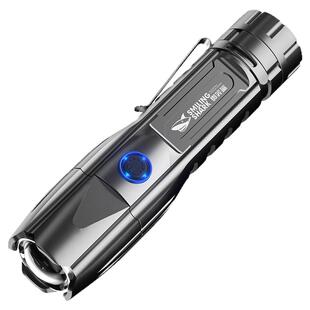 微笑鲨M80强光远射铝合金手电筒户外电显手电尾部破窗电筒