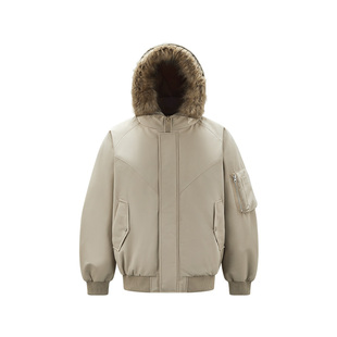 森马羽绒服男冬派克服三防飞行员夹克2025新款可拆卸毛领连帽外套