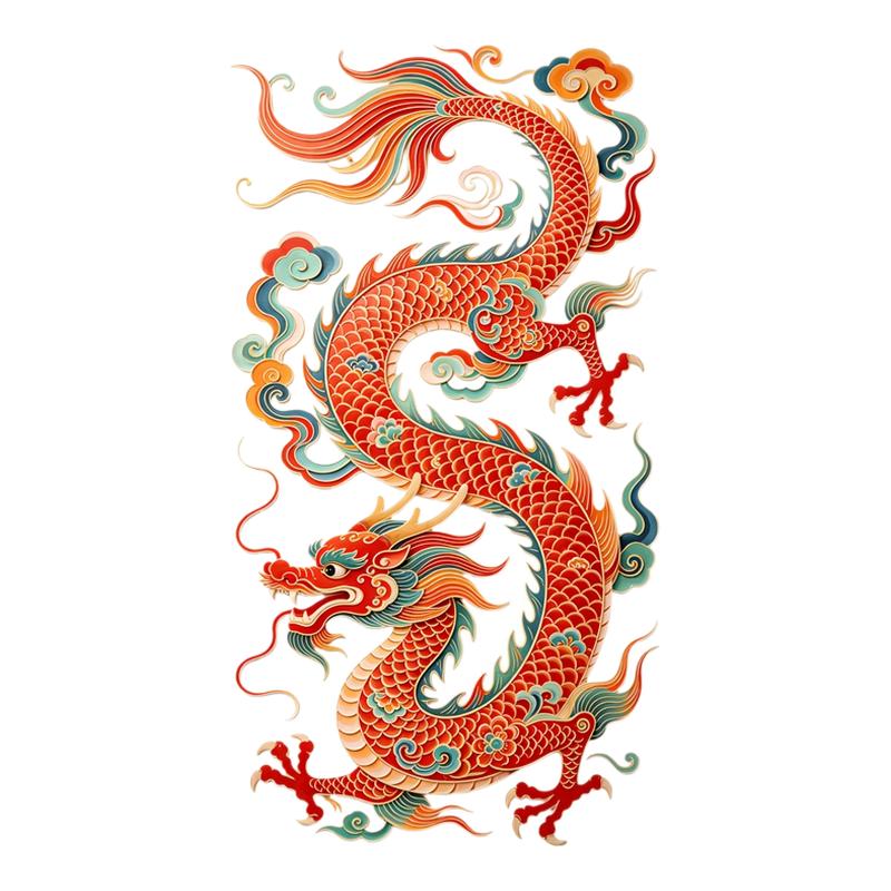 多彩祥云红龙墙贴透明国风传统剪纸纹样吉祥喜庆防水自粘装饰贴画