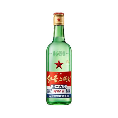 红星二锅头大二绿瓶56度单瓶装清香型白酒纯粮口粮酒自饮