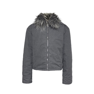 JCAESAR JACKET可拆卸水洗做旧毛领腰袢夹克 网格肌理 合身双色