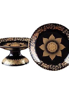 中成果盘唐彩供碗黑色莲花