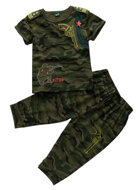 儿童套装短袖夏季演出服迷彩薄款
