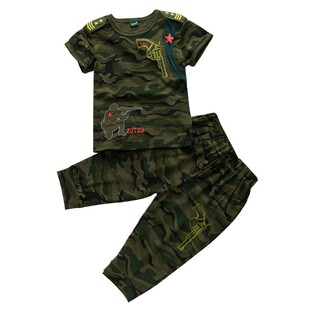 儿童迷彩服套装男童迷彩衣夏装纯棉短袖女宝宝当兵军训服小孩童装