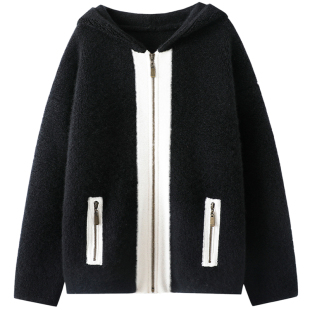 上身就是好看~重磅1000克！100%纯山羊绒拉链开衫女连帽毛衣宽松