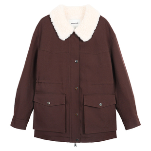 pusumede 云团暖絮 毛绒绒翻领派克服女宽松保暖中长款收腰外套