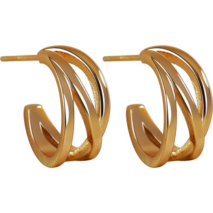 卡伦图18K金耳环女几何缠绕金属耳饰高级感独特设计999纯银针耳钉