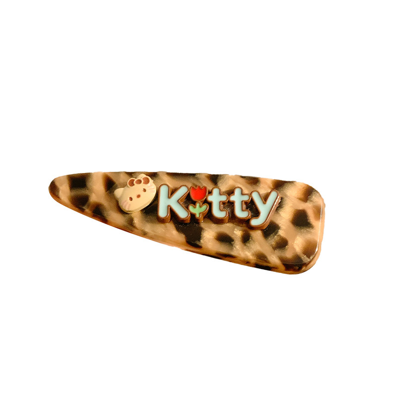 可爱卡通咖色醋酸豹纹Kitty发夹