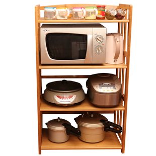 楠竹厨房置物架微波炉架收纳调味料用品落地多层4实木架子3烤箱架