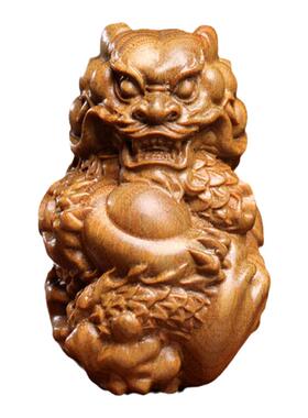 天然绿檀紫檀木祥龙献宝摆件